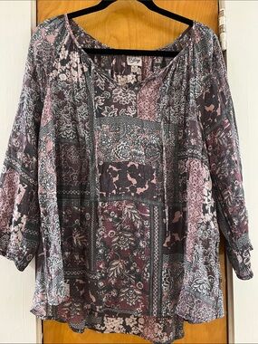 Como Vintage Pink and Gray Floral Patchwork Tunic